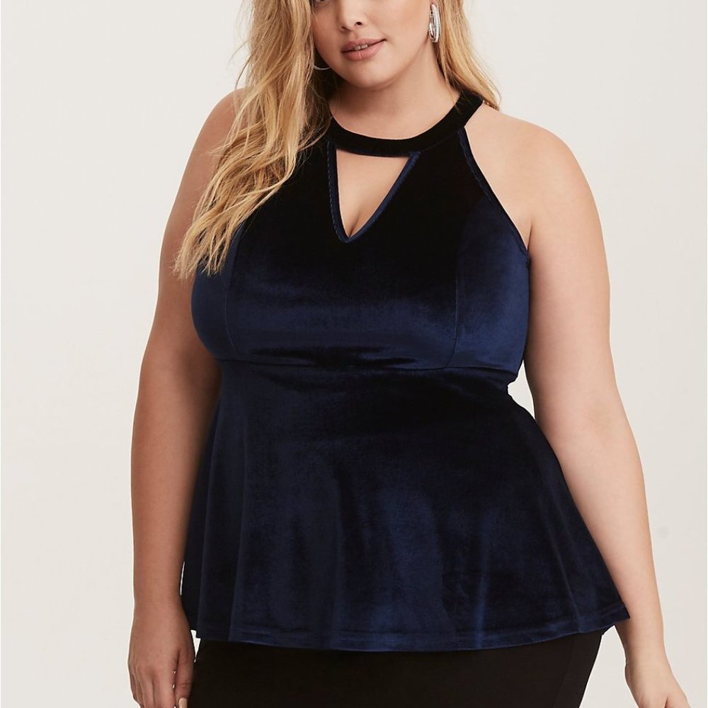 VELVET CUTOUT PEPLUM TOP